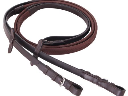 Cavallino Rubber Grip Reins Brown Hack Hot on Sale