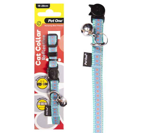 Pet One Cat Collar Reflective Aqua Fashion